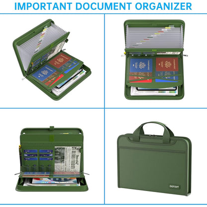 ENGPOW 2200°F Fireproof Accordion File Organizer with Handle: 13 Pockets (Green)