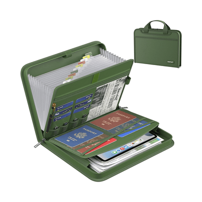 ENGPOW 2200°F Fireproof Accordion File Organizer with Handle: 13 Pockets (Green)