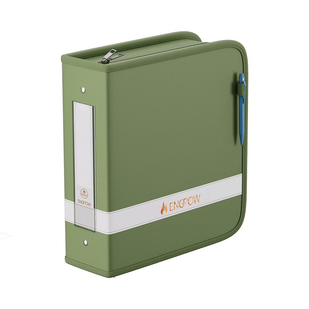 ENGPOW Fireproof Document Binder – Beige 3-Ring Zipper File Organizer