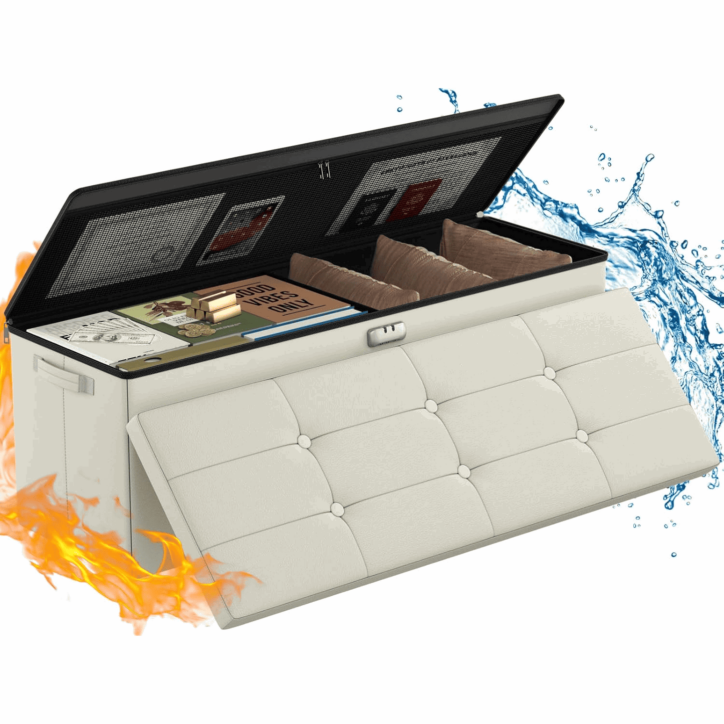 ENGPOW Fireproof Ottoman Storage Bench  Stylish Seat with Hidden Compartment