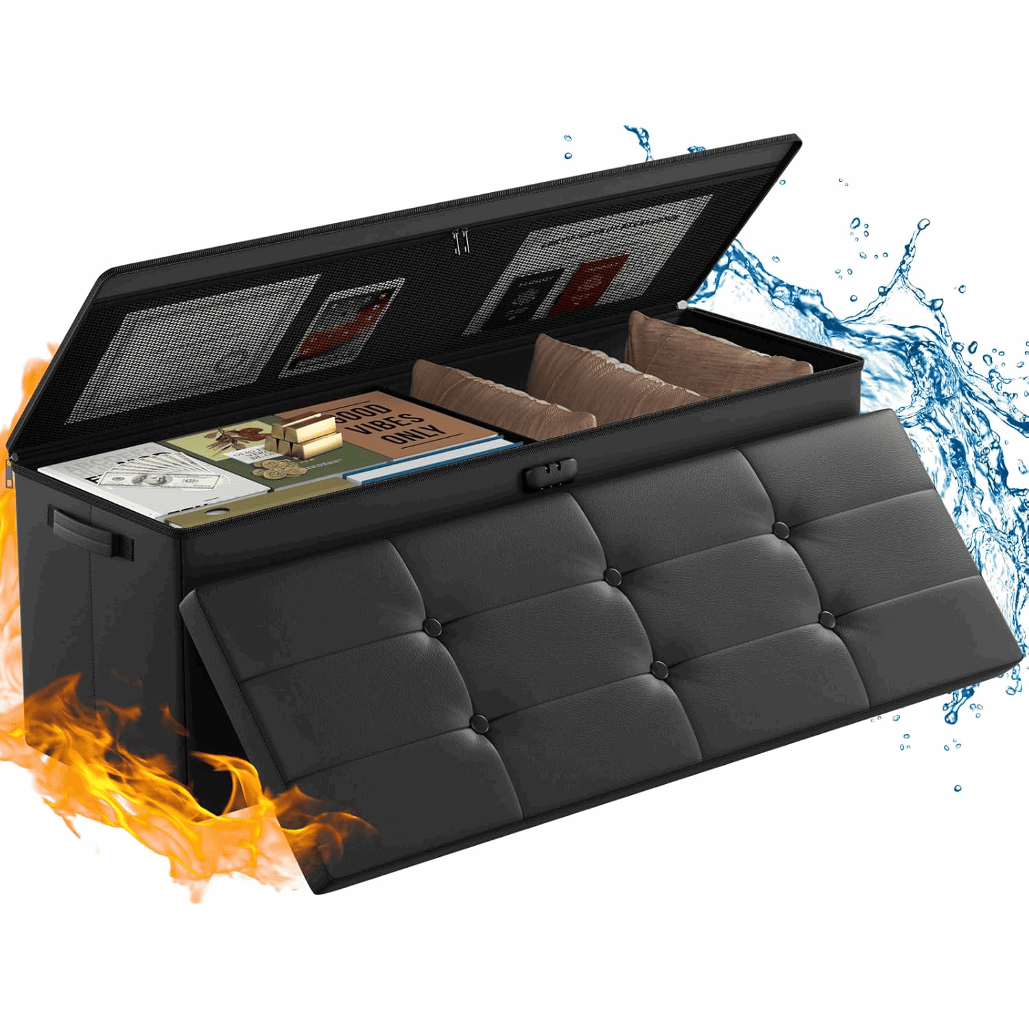 ENGPOW Fireproof Ottoman Storage Bench  Stylish Seat with Hidden Compartment