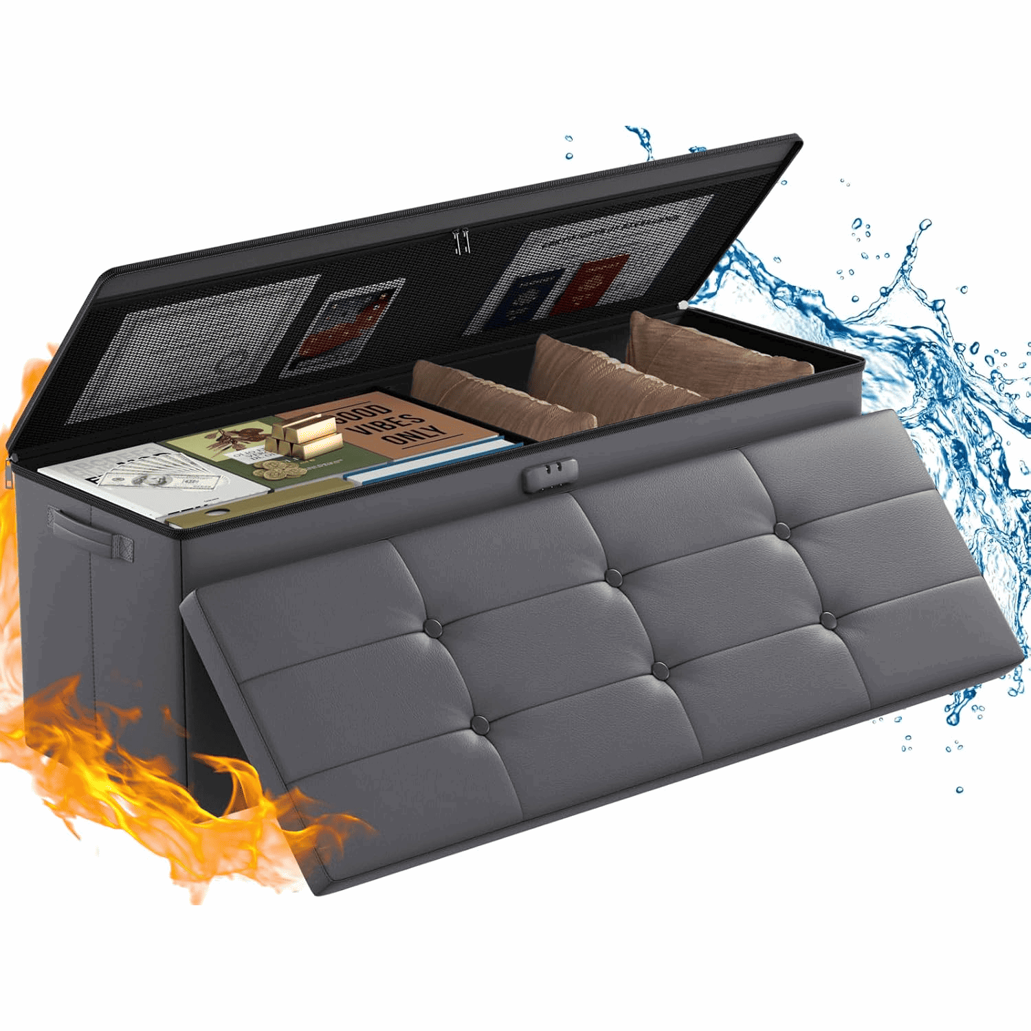 ENGPOW Fireproof Ottoman Storage Bench  Stylish Seat with Hidden Compartment