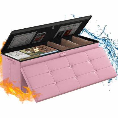 ENGPOW Fireproof Ottoman Storage Bench  Stylish Seat with Hidden Compartment