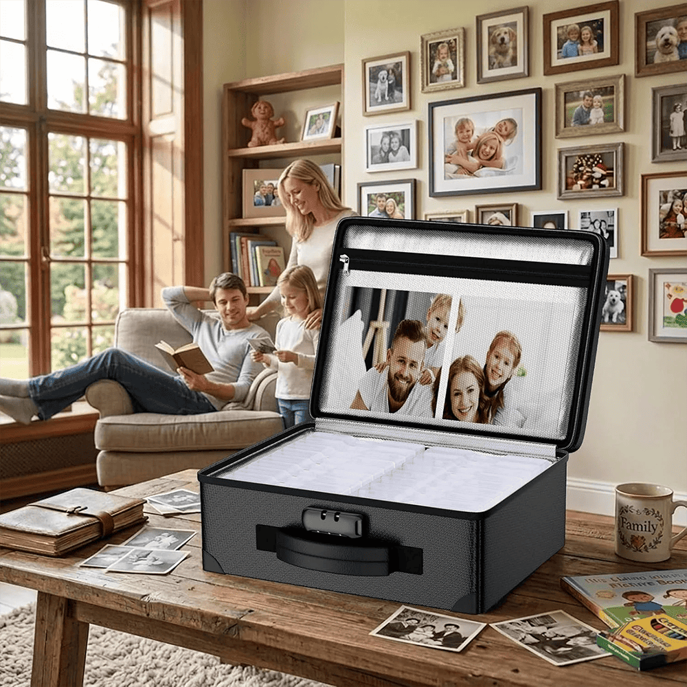 Engpow Fireproof Photo Organizer Contains 16 Transparent 4-Inch X 6-Inch Photo Boxes
