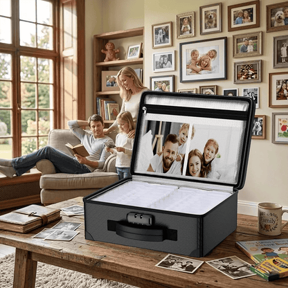 Engpow Fireproof Photo Organizer Contains 16 Transparent 4-Inch X 6-Inch Photo Boxes