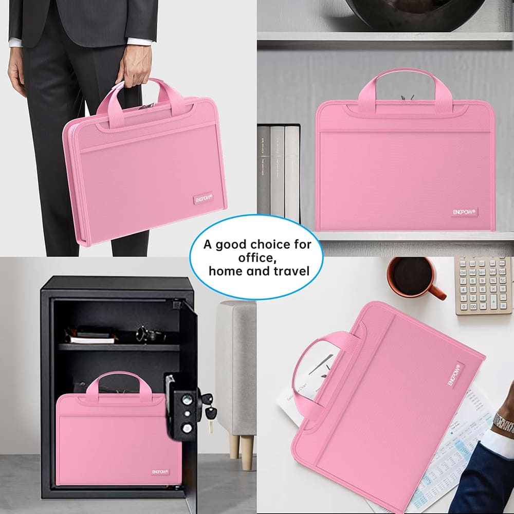 ENGPOW 2200°F Fireproof Accordion File Organizer with Handle: 13 Pockets (Pink)