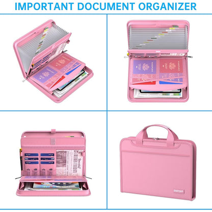 ENGPOW 2200°F Fireproof Accordion File Organizer with Handle: 13 Pockets (Pink)