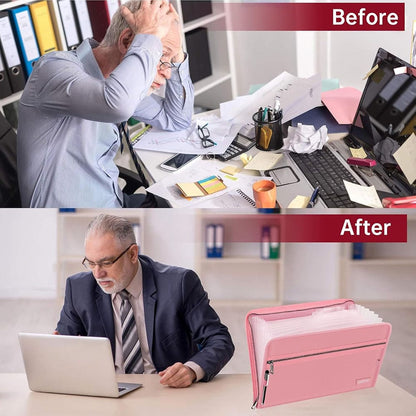 ENGPOW Fireproof Accordion File Organizer - Pink (13 Pockets)