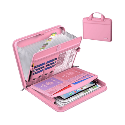 ENGPOW 2200°F Fireproof Accordion File Organizer with Handle: 13 Pockets (Pink)
