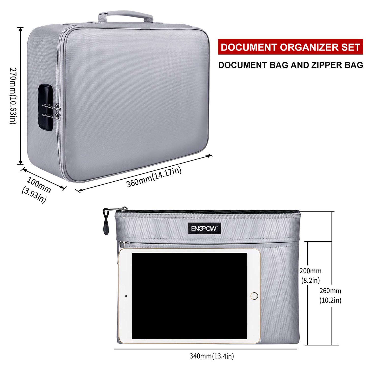 ENGPOW 600°F Fireproof Document Bag with Lock, Upgraded Insulated Fireproof and Waterproof Box 8-Layer Document Storage Bag, Portable Home Travel Safe Storage of Important Documents, Documents, Laptops