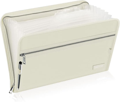 Expanding File Folder Important Document Organizer Fireproof & Waterproof Document Bag with A4 Size 3 Pockets Zipper Closure Non-Itchy Silicone Coated Portable Filing Wallet Pouch(14.3inx9.8inx1.6in)