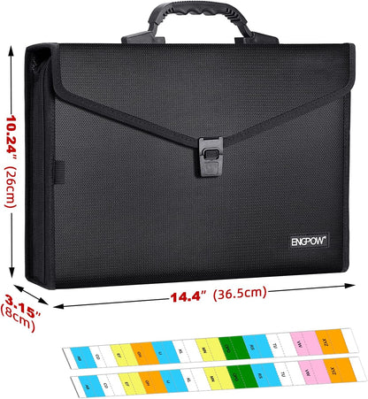 ENGPOW Accordian File Organizer Fireproof Expanding File Folder Filing Briefcase with 26 Multicolored Pockets,Durable Buckle,Portable Handle,Zipper Closure,A4 Letter Size for Travel,Home,Office