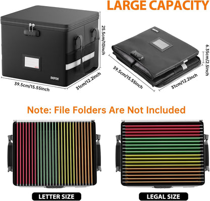 ENGPOW 5200°F File Box Fireproof Document Box with Lock,Heat Insulated Collapsible File Storage Organizer Box with Handle,Portable Home Office File Cabinet for Hanging Letter/Legal Size Folder,Black