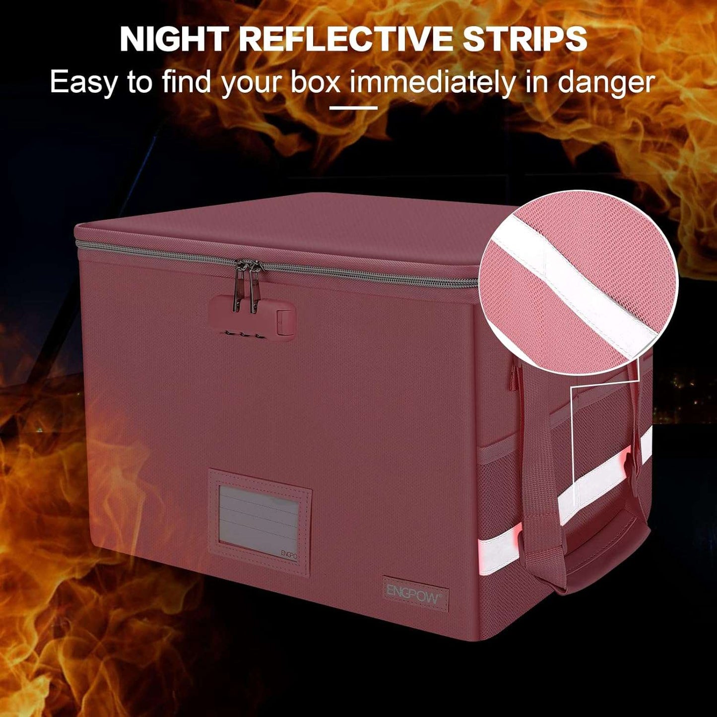 ENGPOW File Box with Lock, Fireproof Document Box with Inserts,Collapsible File Storage Organizer Box Filing Box with Handle,Portable Home Office Safe Box File Cabinet for Hanging Folder,2 Pack(Pink)