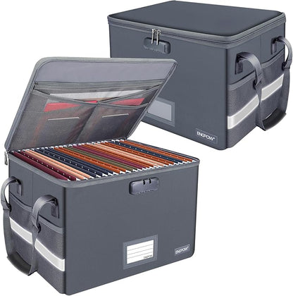 ENGPOW File Box with Lock, Fireproof Document Box with Zipper Lid,Collapsible File Organizer Storage Box Filing Box with Handle,Portable Home Office Safe Box for Hanging Letter/Legal Folder,Blue