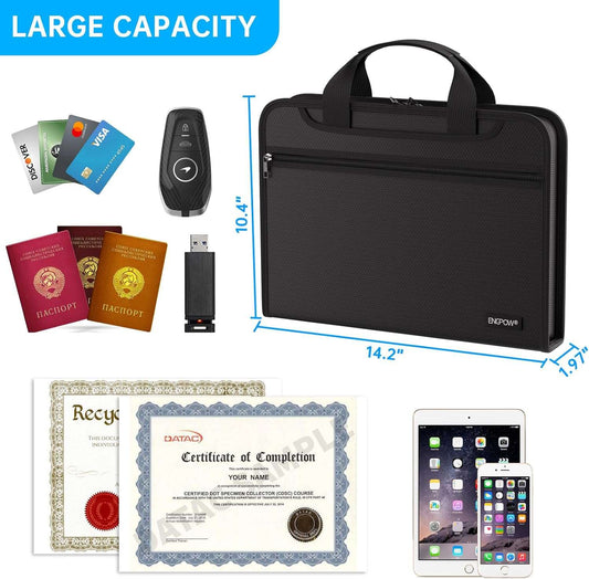 multi-pocket fireproof file folder with handle for important documents