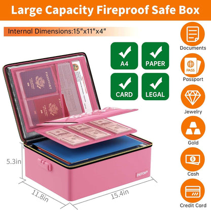 ENGPOW Pink Fireproof Hard Document Box