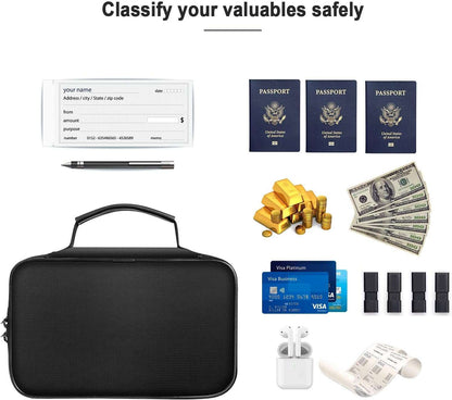 ENGPOW Small Fireproof Storage Organizer Case with Lock(9.4”x 5.9”x 3.2”), 3-Layer Money Safe Coin Organizer Wallet Bag for Cash,Card,Passport,Check,Bill,Travel Home Organizer Carrying Case,Black