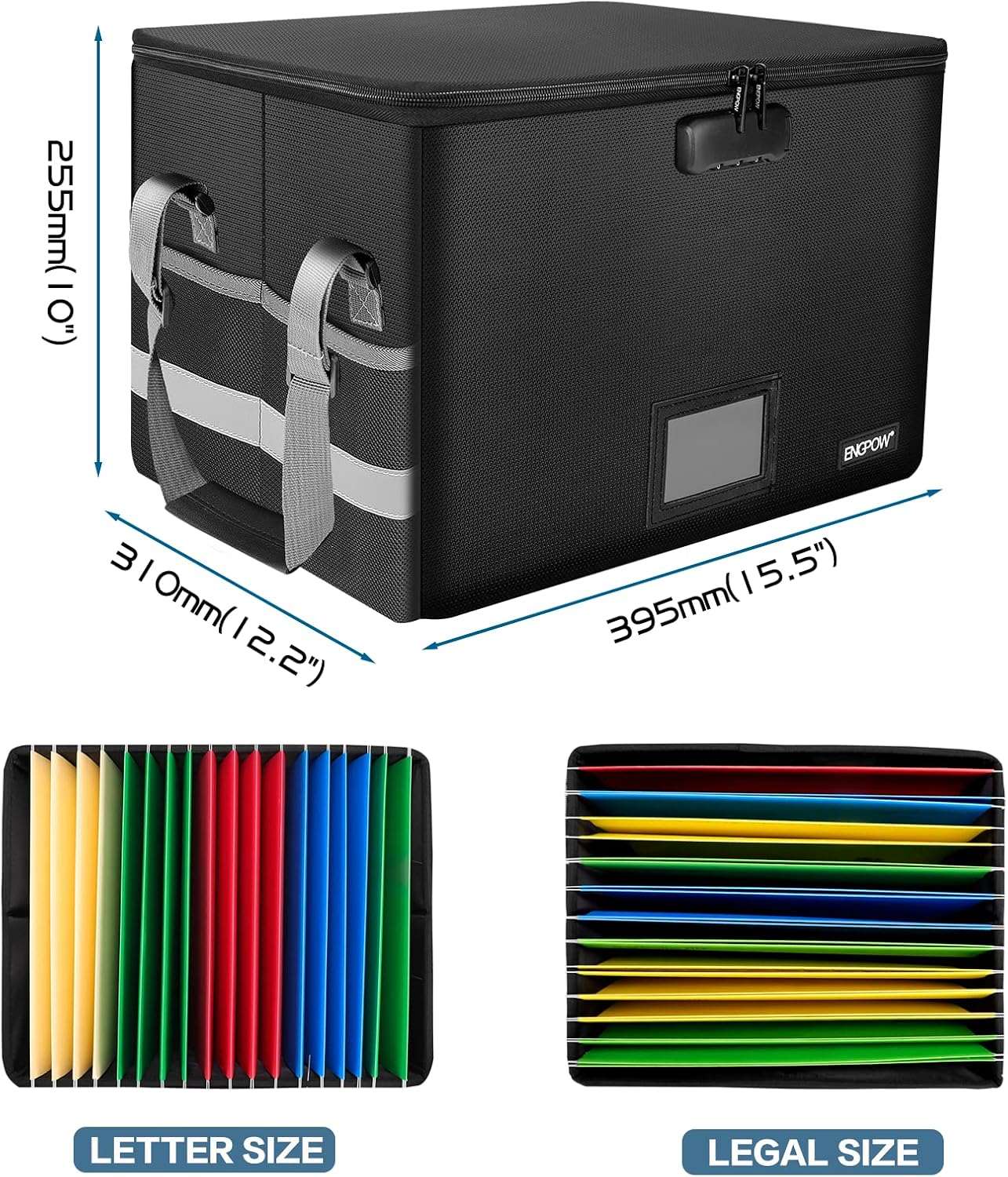 ENGPOW File Box with Lock,Fireproof Box File Storage Organizer Anti-Static Box,Collapsible Fireproof Document Box Filing Box with Handle,Portable Home Office Safe for Hanging Letter/Legal Folder