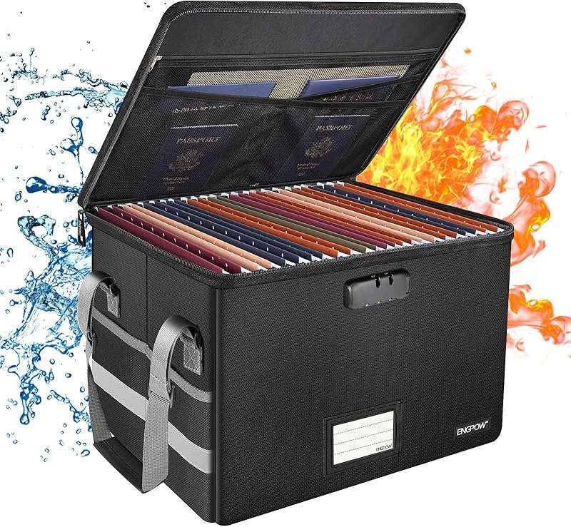 ENGPOW Fireproof & Water‑Resistant Collapsible Document Organizer Box with Lock
