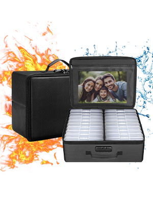 ENGPOW Photo Storage Box with 18 Inner 4" x 6" Photo Case(Clear),Fireproof Photo Organizer Box with Lock,Collapsible Portable Photo Storage Containers with Handles for Photos,Picture,Valuables