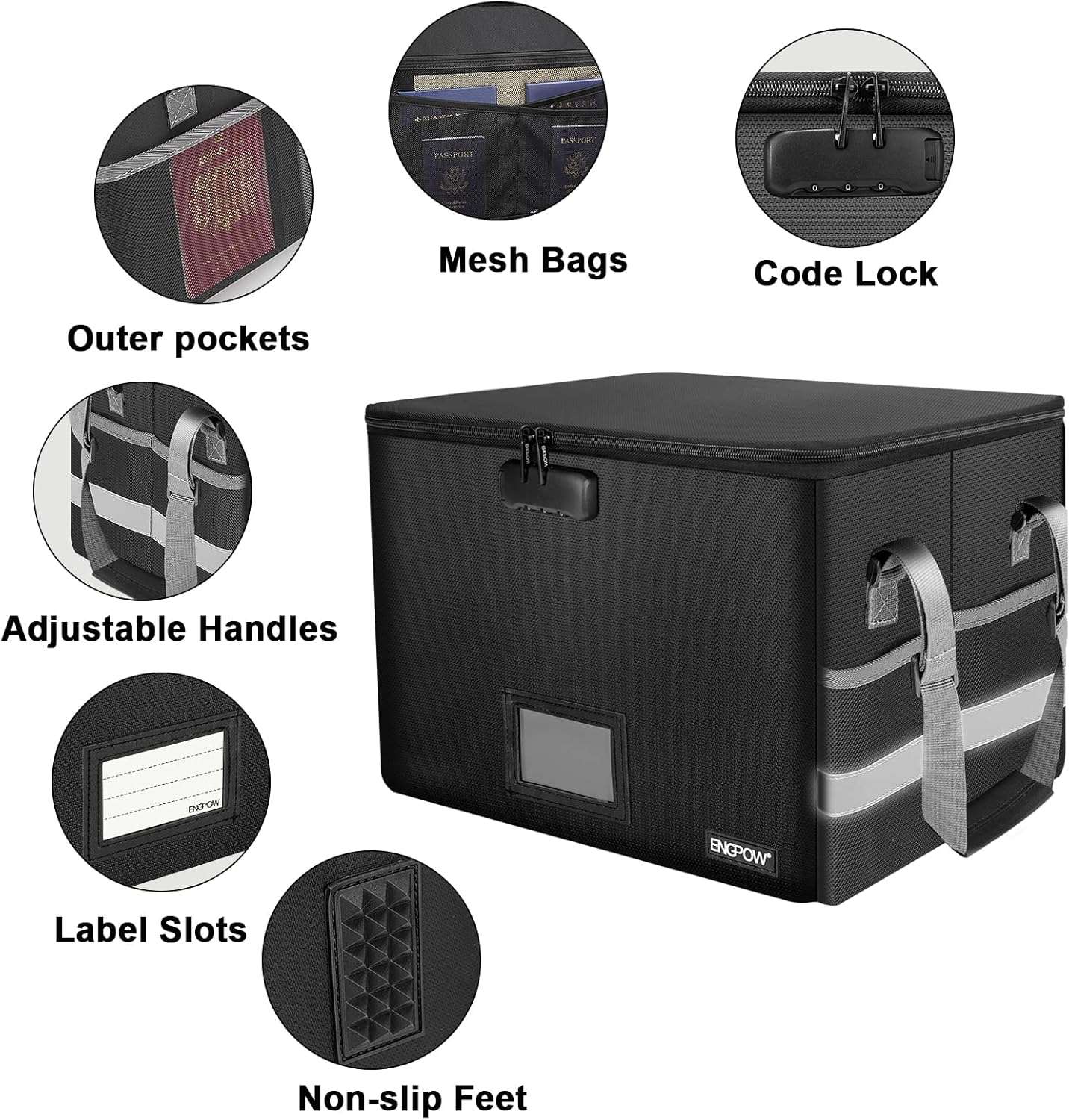 ENGPOW File Box with Lock, Fireproof Document Box with Inserts,Collapsible File Storage Organizer Box Filing Box with Handle,Portable Home Office Safe Box for Hanging Letter/Legal Folder,2 Pack