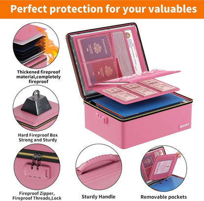 ENGPOW Pink Fireproof Hard Document Box