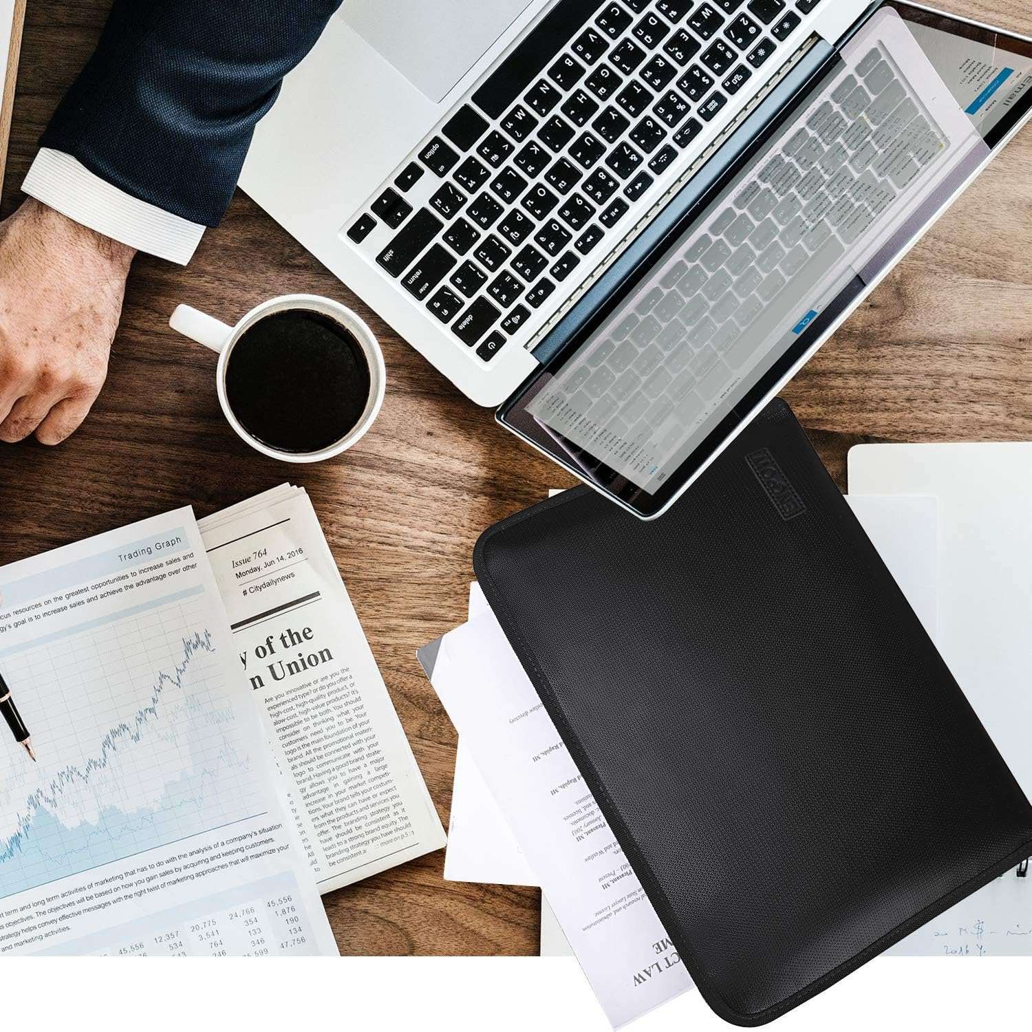 ENGPOW Fireproof File Folder Fireproof Fire and Water Resistant Money Document Bag with A4 Size 13 Pockets Zipper Closure Non-Itchy Silicone Coated Portable Filing Organizer Pouch(14.3" x 9.8")