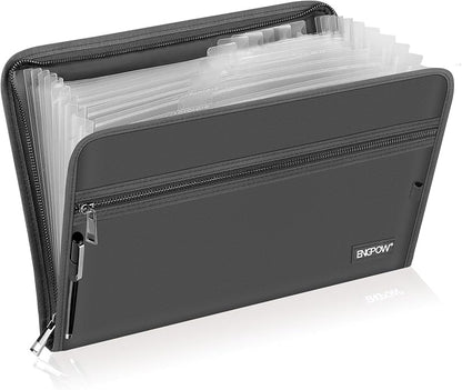 Expanding File Folder Important Document Organizer Fireproof & Waterproof Document Bag with A4 Size 3 Pockets Zipper Closure Non-Itchy Silicone Coated Portable Filing Wallet Pouch(14.3inx9.8inx1.6in)