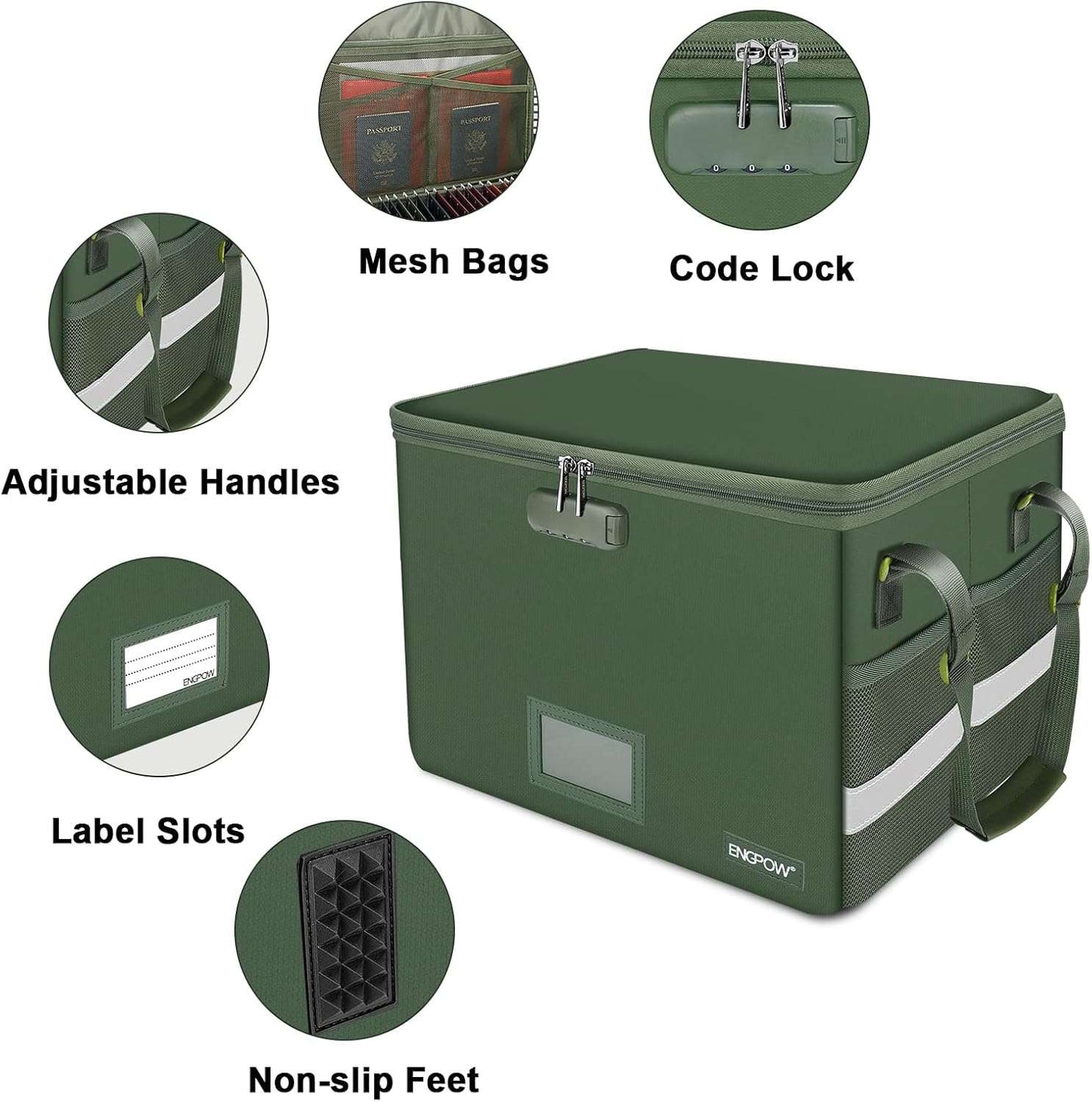 ENGPOW Fireproof & Water‑Resistant Collapsible Document Box with Lock