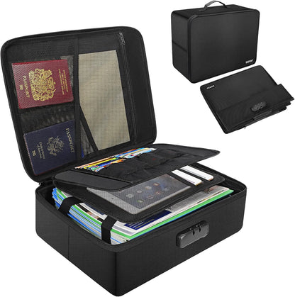 ENGPOW Fireproof Document Organizer Box with Lock,Collapsible Hard File Storage Box,Multi-Layer Waterproof Portable Travel Home Filing Storage Fireproof Safe for Important File,Cash,Letter/Legal Size