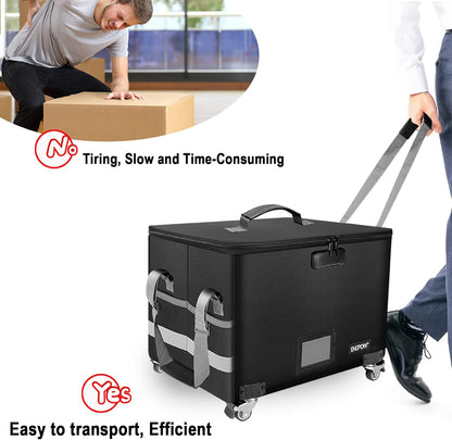 ENGPOW File Box with Wheels, Fireproof Document Box with Lock,Collapsible Rolling File Storage Organizer Box Filing Cabinet with Pockets,Portable Home Office Safe Box for Hanging Letter/Legal Folder