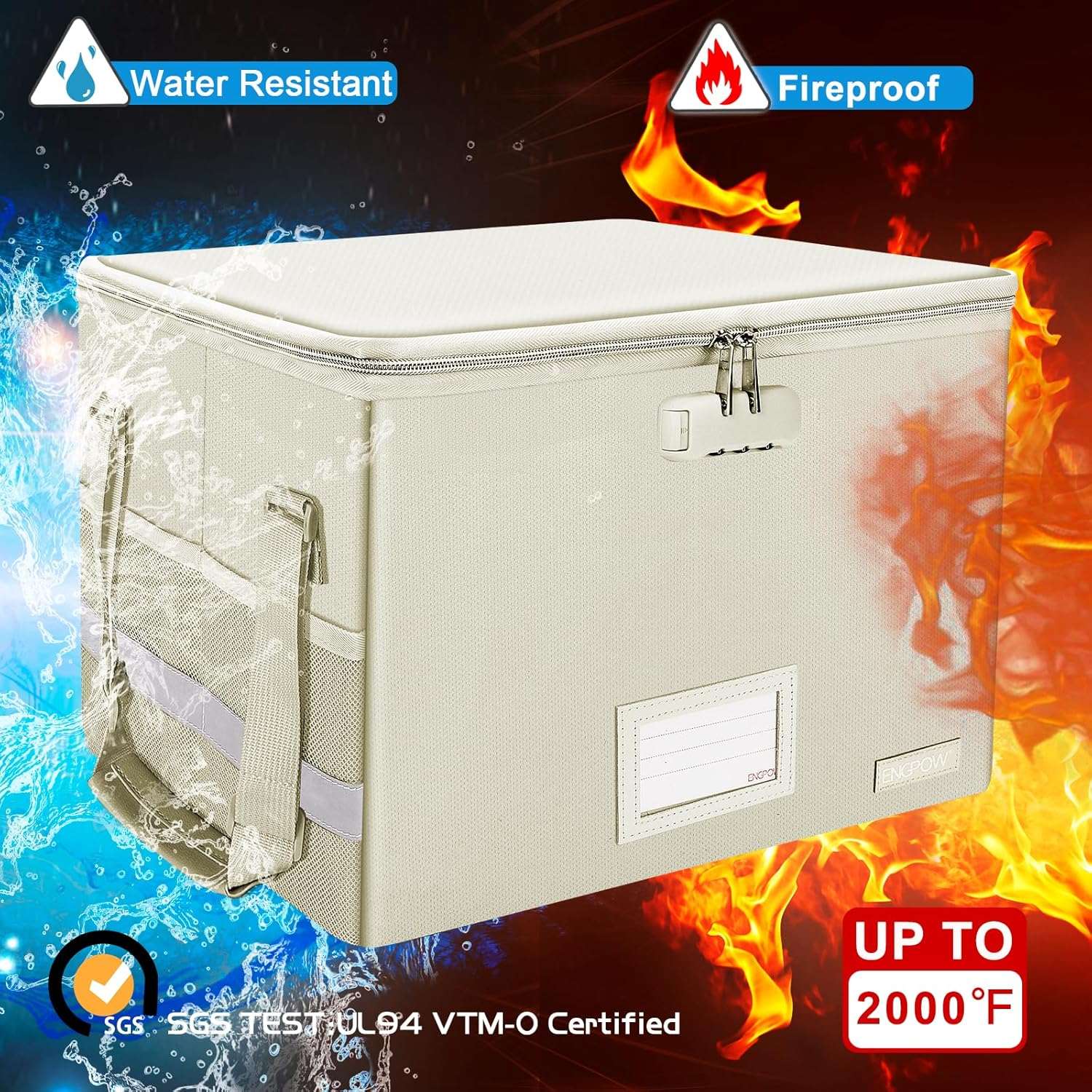 ENGPOW File Box with LockFireproof Document Box with Pockets