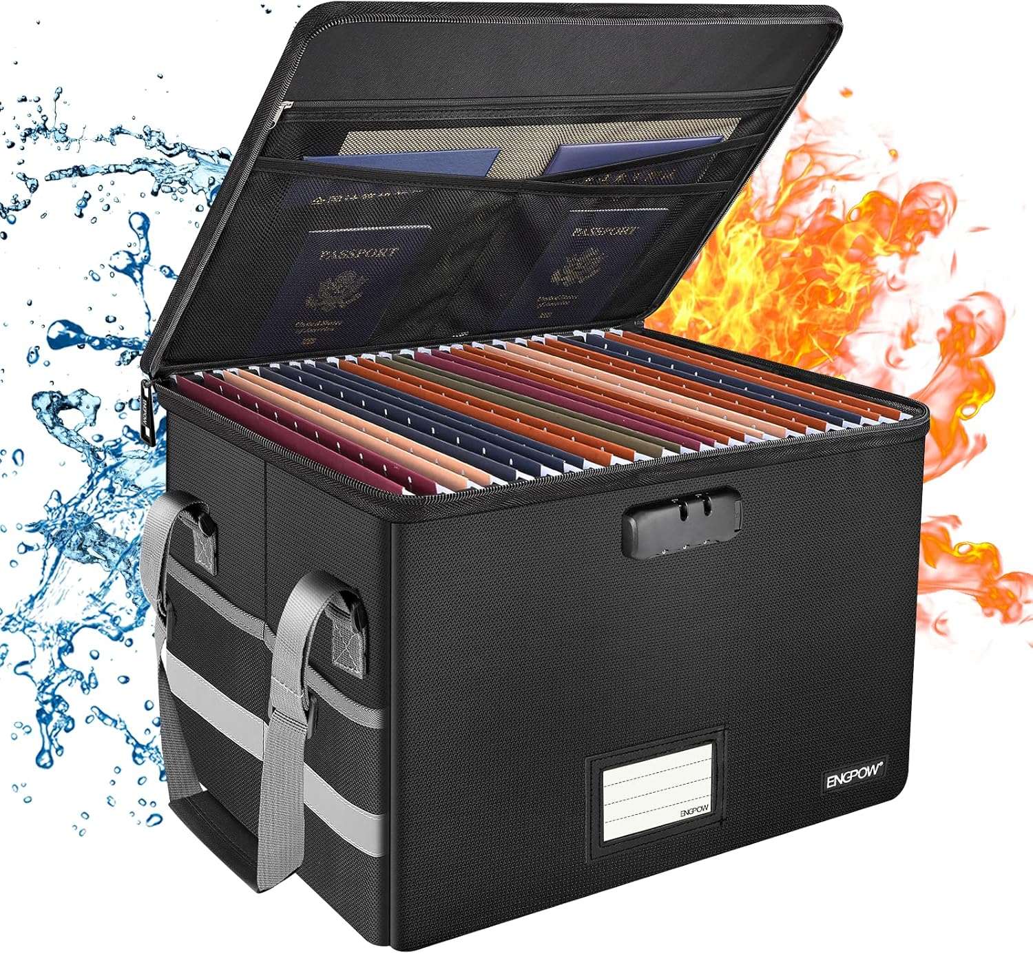 ENGPOW File Box with Lock,Fireproof Box File Storage Organizer Anti-Static Box,Collapsible Fireproof Document Box Filing Box with Handle,Portable Home Office Safe for Hanging Letter/Legal Folder