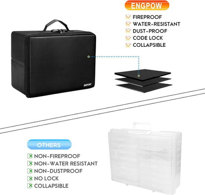 ENGPOW Photo Storage Box with 18 Inner 4" x 6" Photo Case(Clear),Fireproof Photo Organizer Box with Lock,Collapsible Portable Photo Storage Containers with Handles for Photos,Picture,Valuables