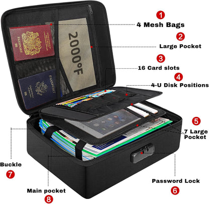 ENGPOW Fireproof Document Organizer Box with Lock,Collapsible Hard File Storage Box,Multi-Layer Waterproof Portable Travel Home Filing Storage Fireproof Safe for Important File,Cash,Letter/Legal Size