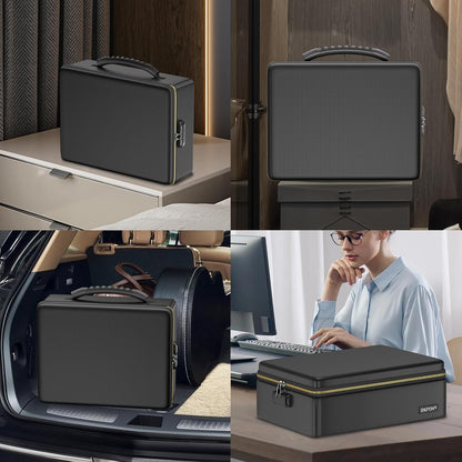 ENGPOW Fireproof Document Box with Lock, Fireproof Water Resistant Heat Insulated Safe Box Hard Case with Fireproof Zipper, Portable Home Office Travel File Organizer for Important Documents and More