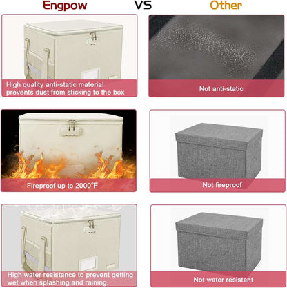 ENGPOW Fireproof & Water‑Resistant Collapsible Document Organizer Box with Lock