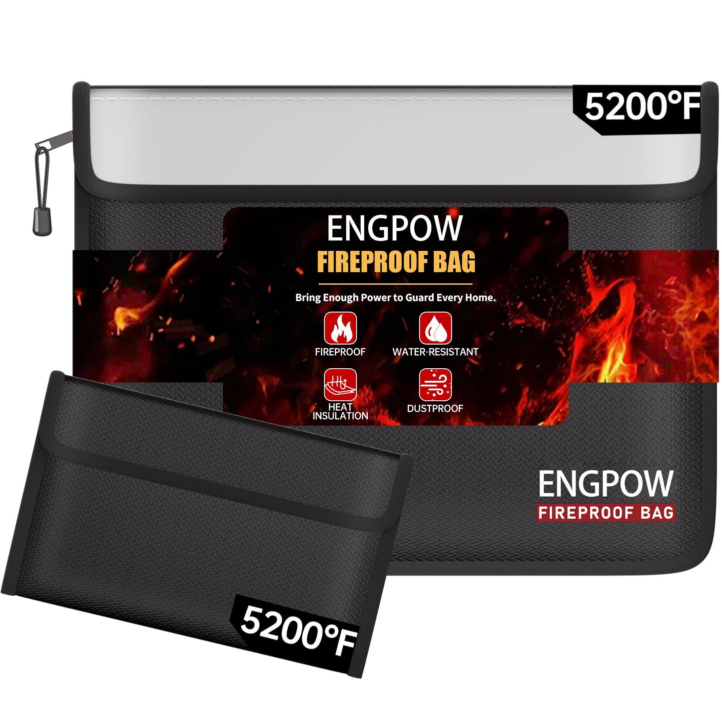 ENGPOW Fireproof Document Bag (13.5"x10.2") with Bonus Pouch (9"x5.7")