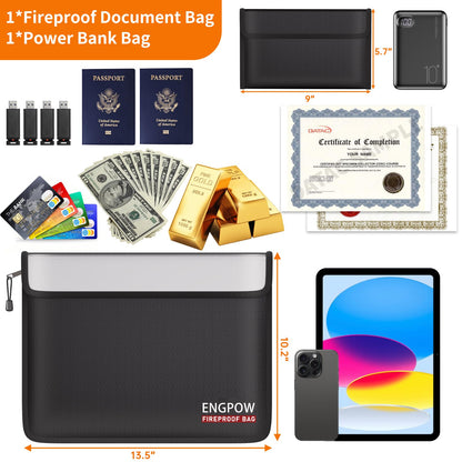 ENGPOW Fireproof Document Bag (13.5"x10.2") with Bonus Pouch (9"x5.7")