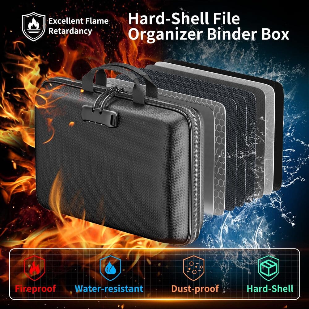 ENGPOW Fireproof Document Organizer Box with Lock & 24 Pack Binder Pockets