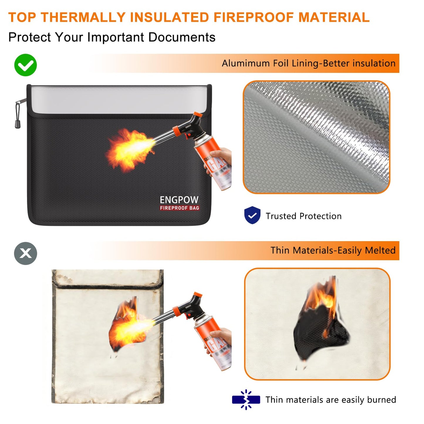 ENGPOW Fireproof Document Bag (13.5"x10.2") with Bonus Pouch (9"x5.7")
