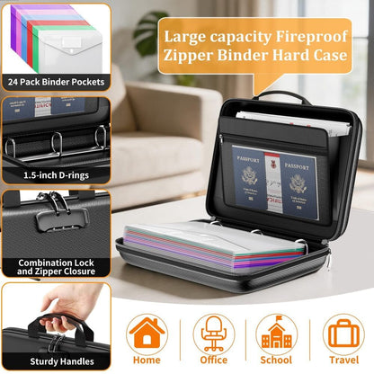ENGPOW Fireproof Document Organizer Box with Lock & 24 Pack Binder Pockets