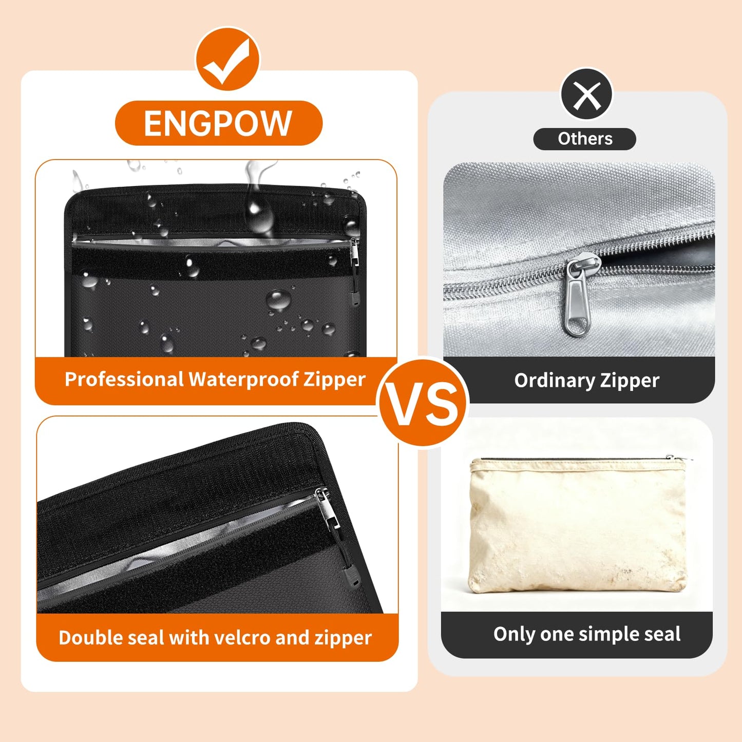 ENGPOW Fireproof Document Bag (13.5"x10.2") with Bonus Pouch (9"x5.7")