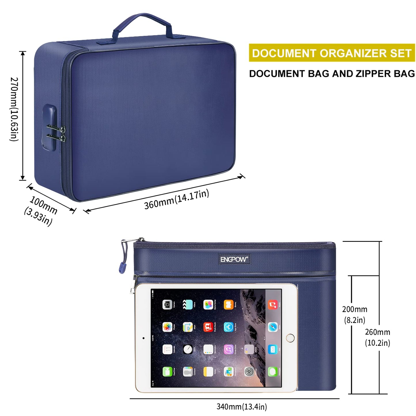 Document Storage Bag, Fire Resistant Document Bag with Money Pocket, Home Office Travel Security Bag with Lock, Multi-Layered Portable Document Storage Important Documents Passport Certificates Legal Documents