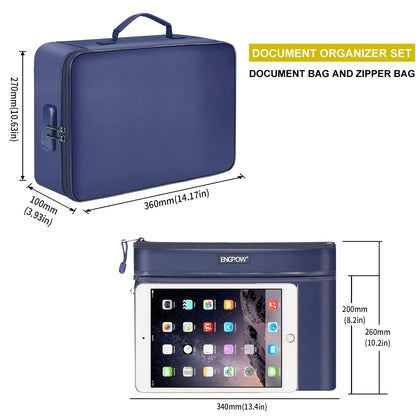 Document Storage Bag, Fire Resistant Document Bag with Money Pocket, Home Office Travel Security Bag with Lock, Multi-Layered Portable Document Storage Important Documents Passport Certificates Legal Documents