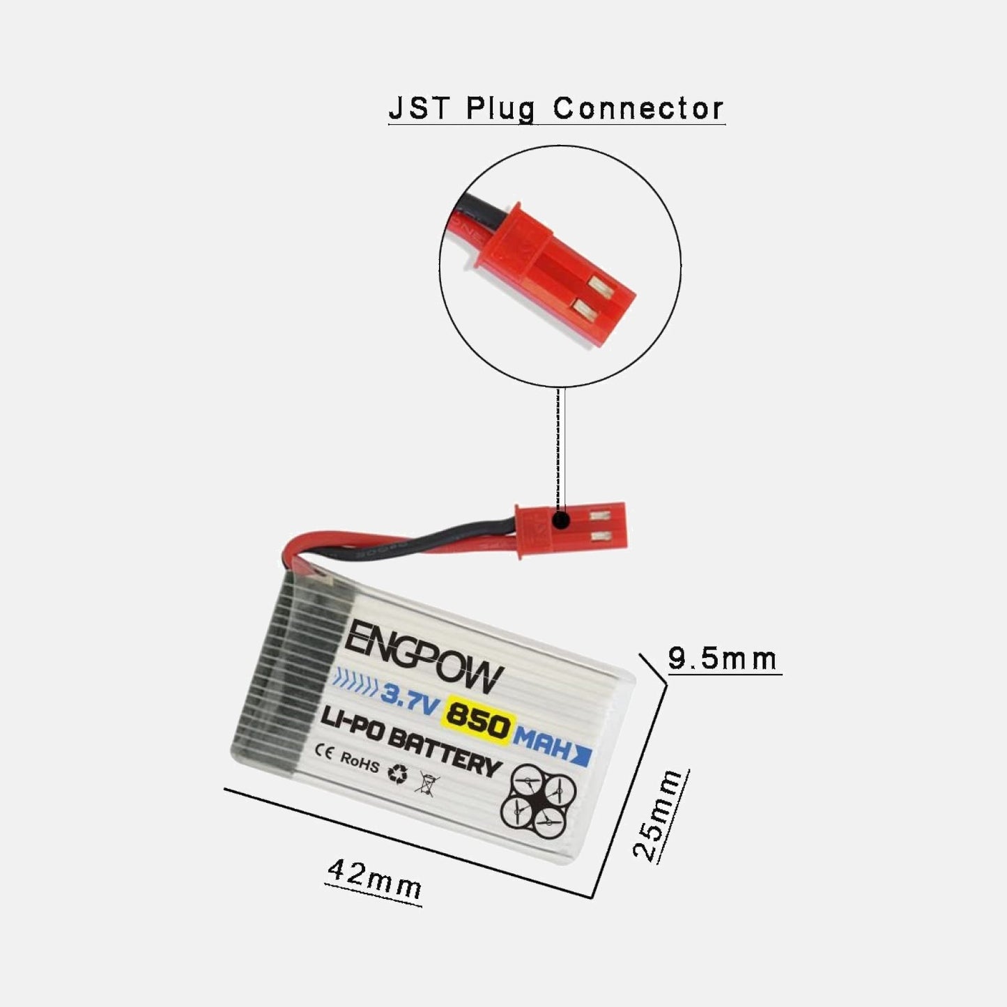 ENGPOW 3.7V 850mah Rechargeable Lipo Battery